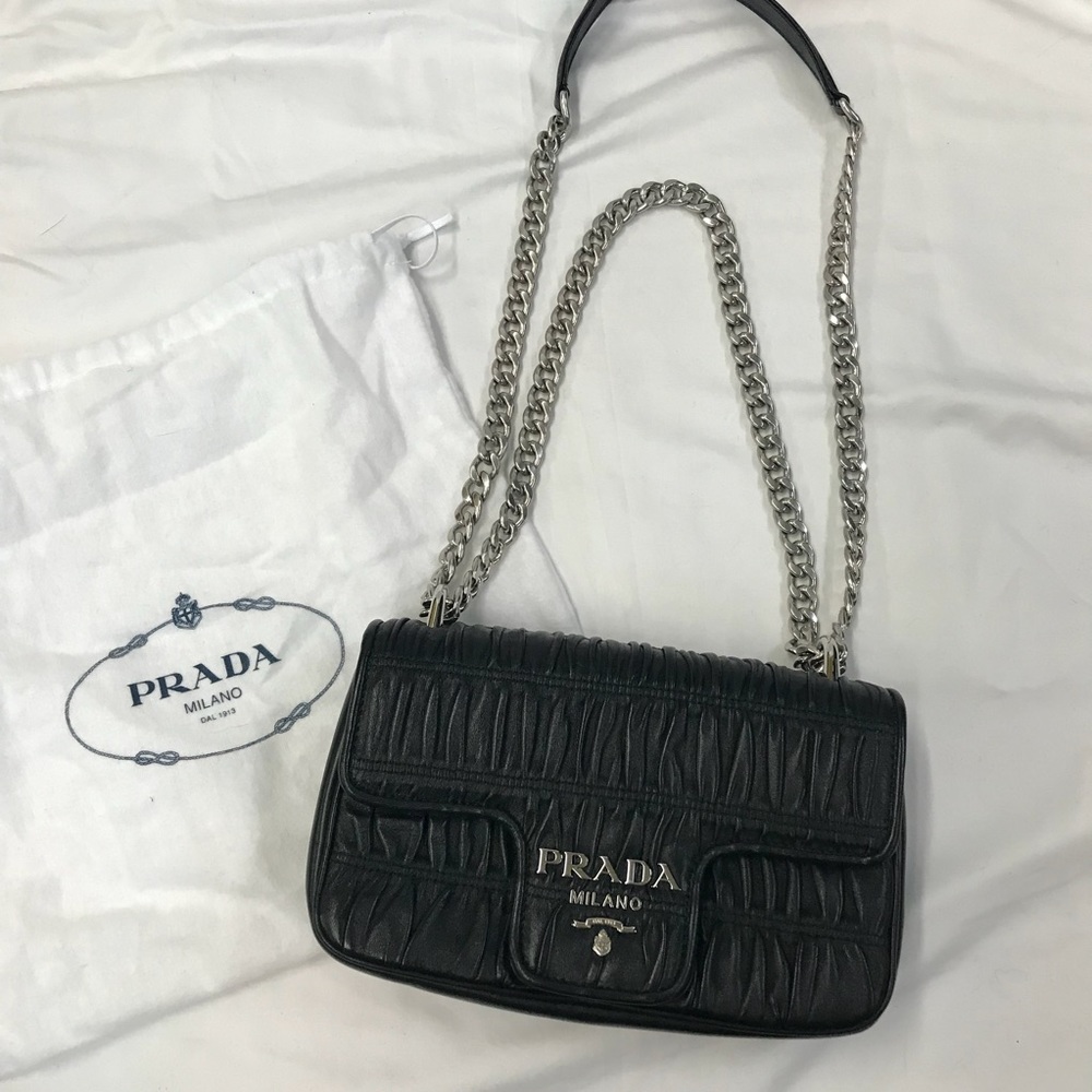 Prada Black Crossbody Bag with Silver Chain